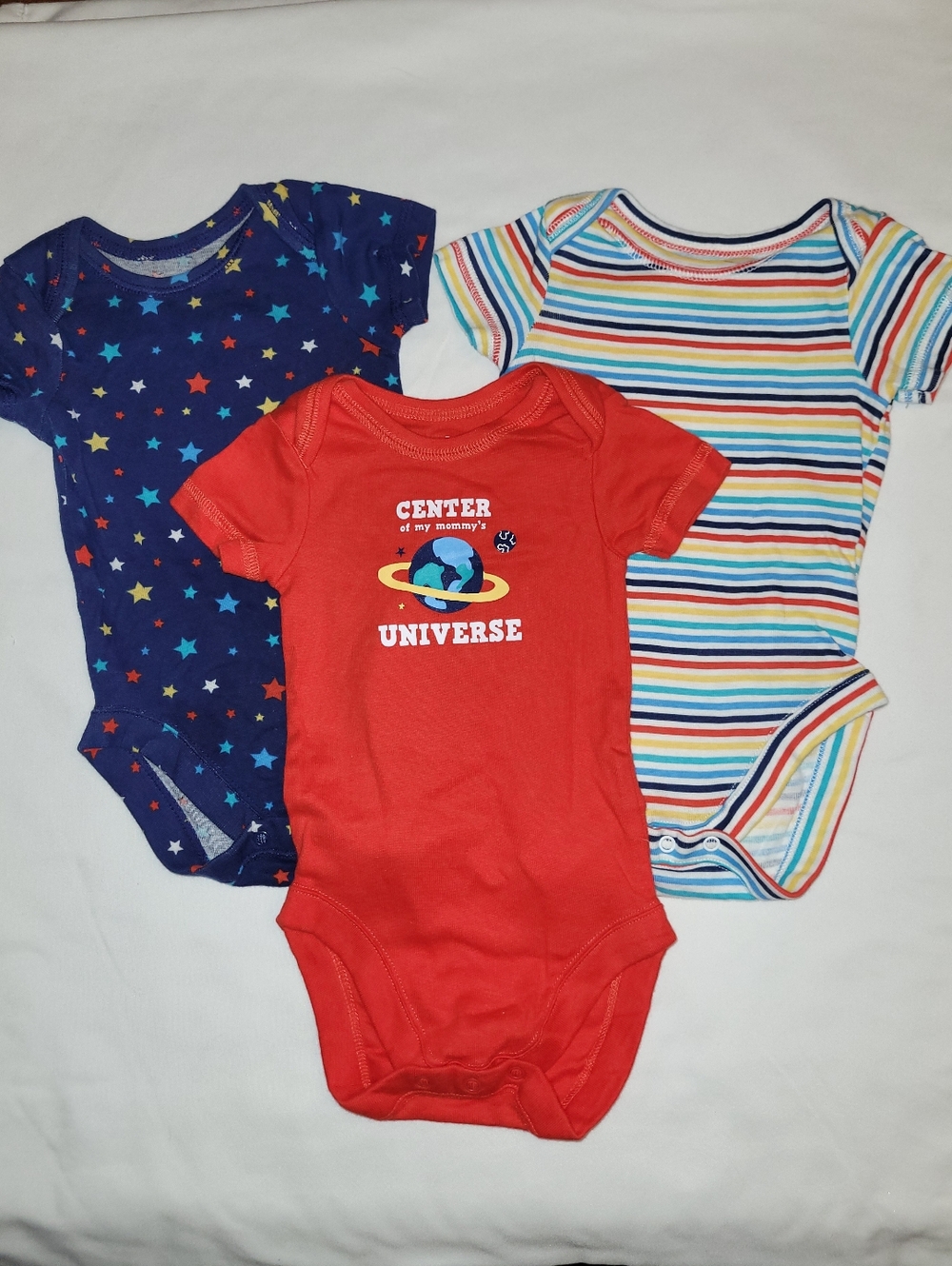 Bundles Baby Place Size 3-6 Months Red Blue Stripes Stars 3 Pc Bodysuit Bundle